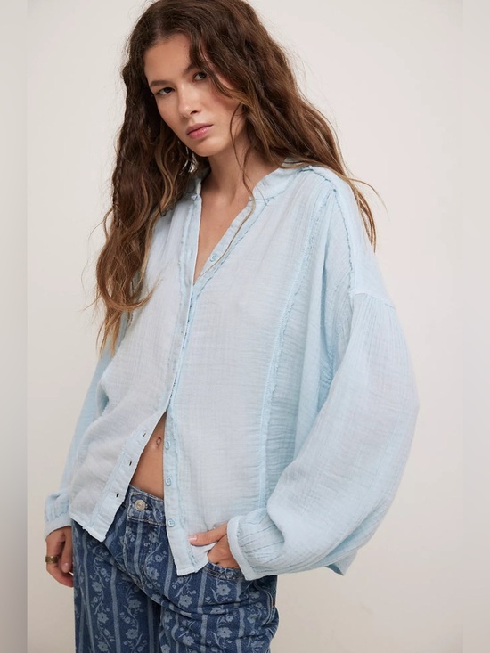 Free People Tops - Free People We The Free Valley Double Cloth Shirt in Ice Water